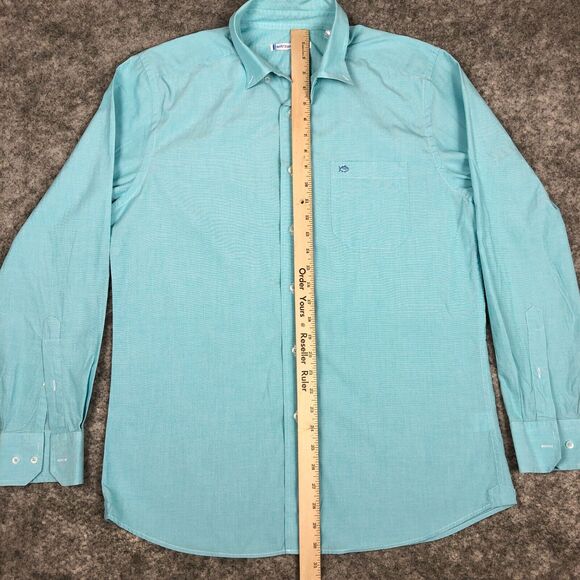 Southern Tide Mens Button Down Shirt Medium Teal Green Long Sleeve Pocket Cotton - Picture 15 of 16